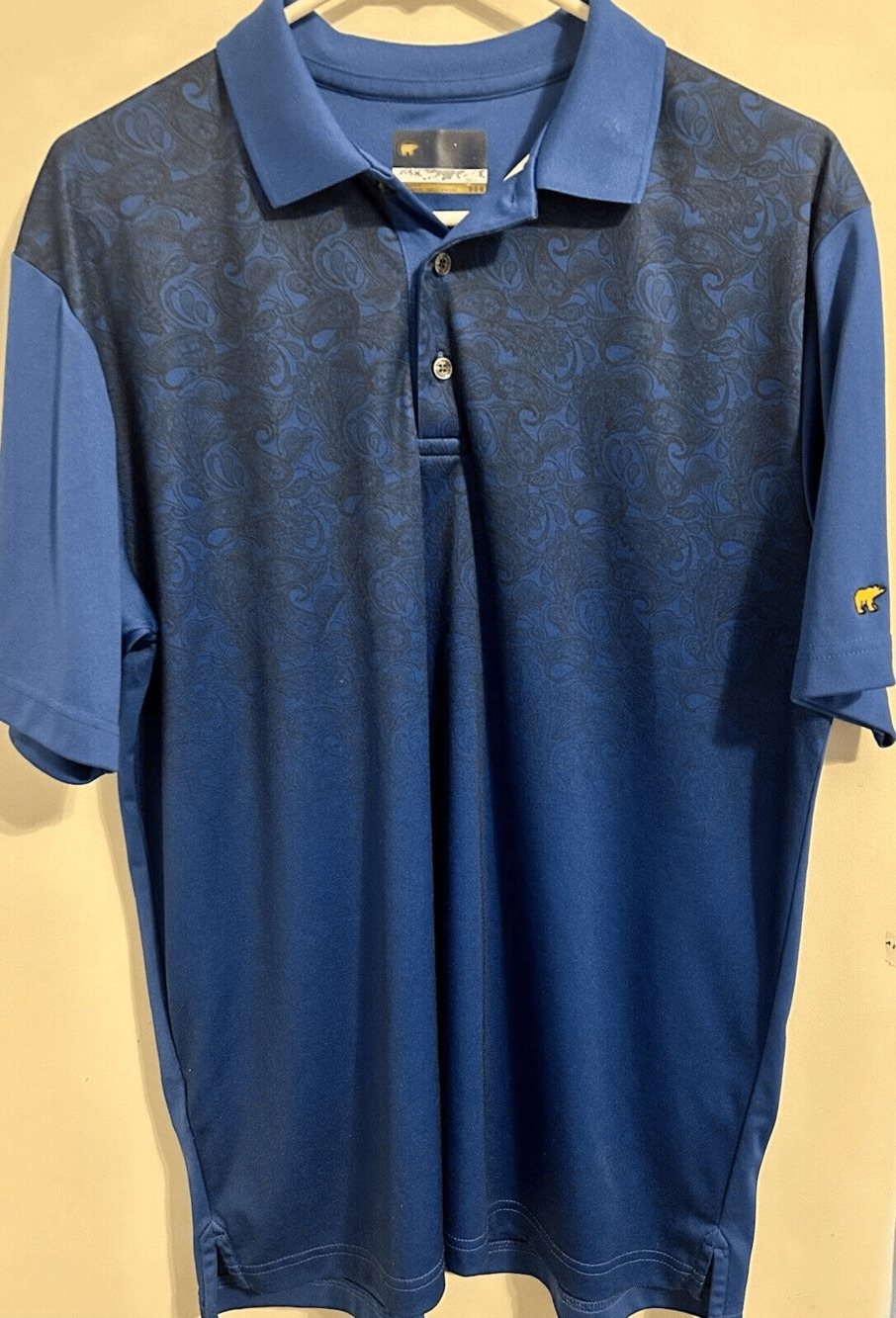 Jack Nicklaus Golf Polo Men's Blue Paisley Golden Bear Short Sleeve Shirt Sz M